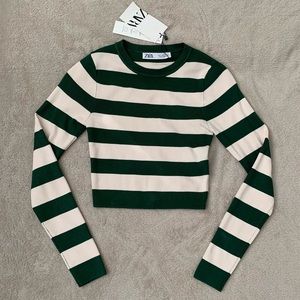 Zara Long Sleeve Crop Stripe Sweater Top